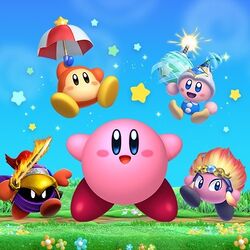 Image of kirby with many other charaters